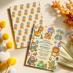 Calling All Party Animals Cute 1st Birthday Party Invitation