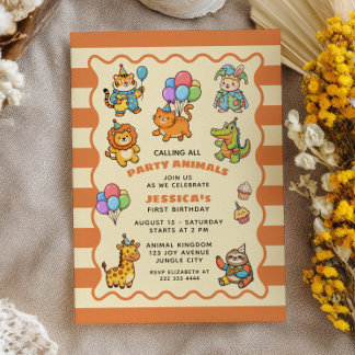 Calling All Party Animals Cute ZOO First Birthday Invitation