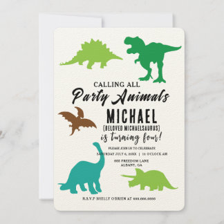 Calling All Party Animals Dinosaurs Birthday Party Invitation