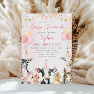 Calling All Party Animals Farm Girl Birthday Invitation