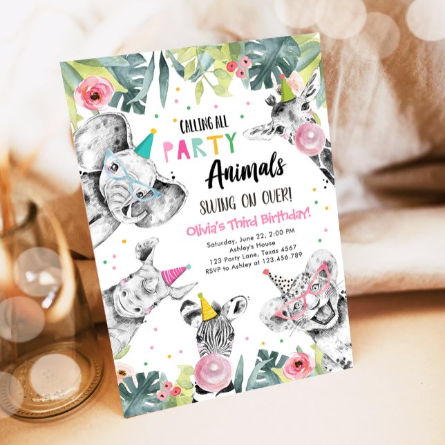 Calling All Party Animals Girl Safari Birthday Invitation (Creator Uploaded)