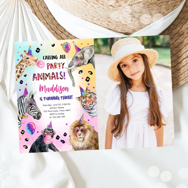 Calling All Party Animals Girl Safari Birthday Invitation (Creator Uploaded)