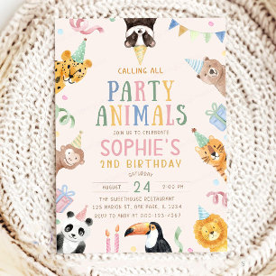 Calling All Party Animals In Birthday Hats Kids In Invitation