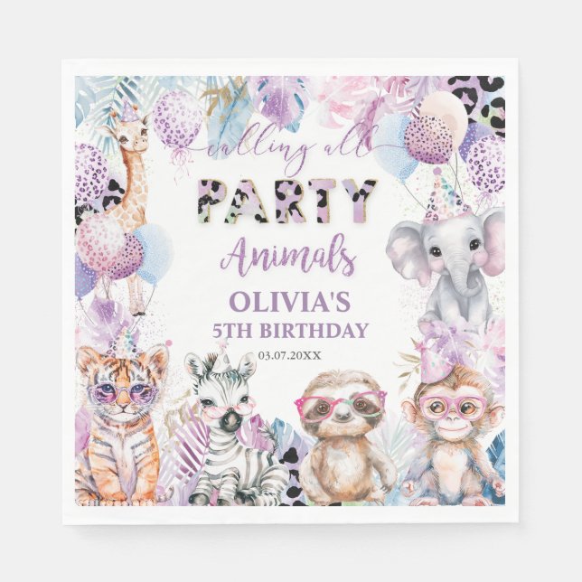 Calling All Party Animals Jungle Safari Birthday Napkin (Front)