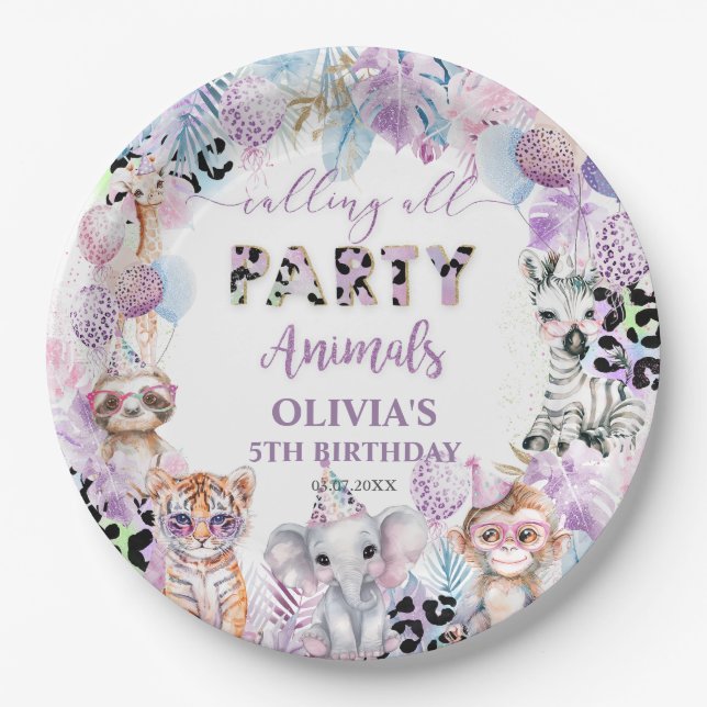 Calling All Party Animals Jungle Safari Birthday Paper Plate (Front)