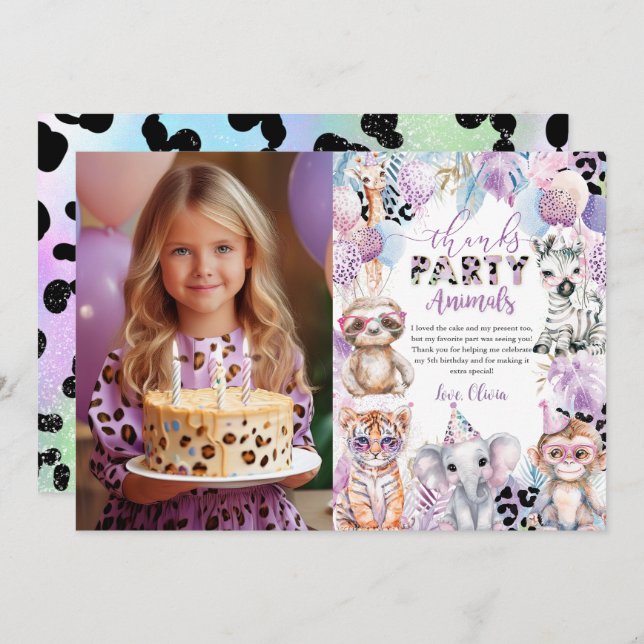 Calling All Party Animals Jungle Safari Birthday Thank You Card (Front/Back)