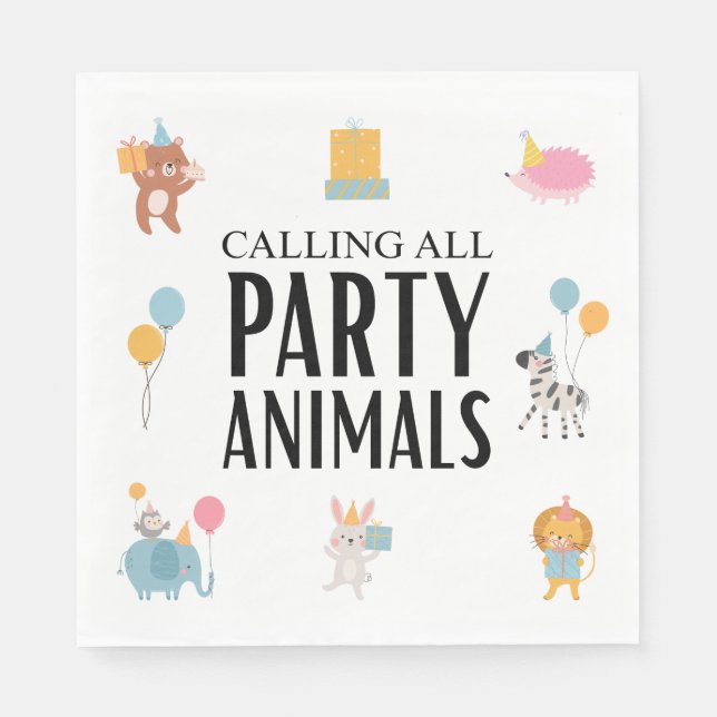 Calling All Party Animals Kids Birthday Napkin (Front)