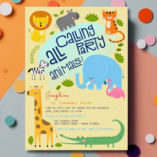 Calling all party animals kids birthday party invitation