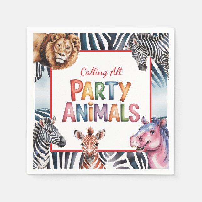 Calling All Party Animals Kids' Birthday Party Napkin (Front)