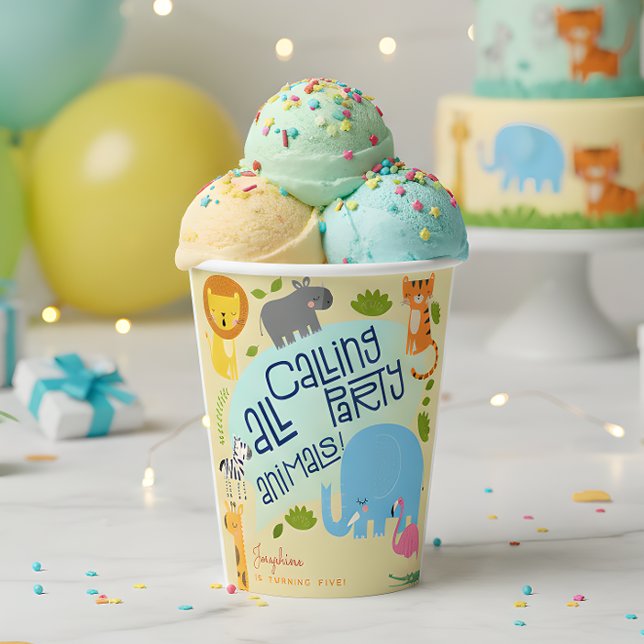 Calling all party animals kids birthday party paper cups (Creator Uploaded)