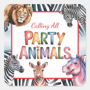 Calling All Party Animals Kids' Birthday Party Square Sticker