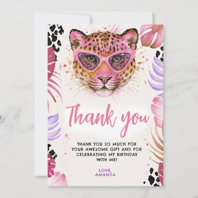 Calling All Party Animals - Leopard Birthday Thank You Card (Front)