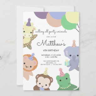 Calling All Party Animals Modern Birthday Invitation