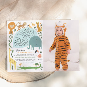 Calling All Party Animals!   Modern Birthday Photo Invitation