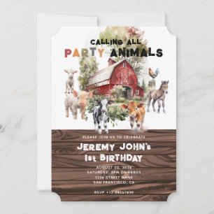 Calling All Party Animals Modern Rustic Birthday Invitation
