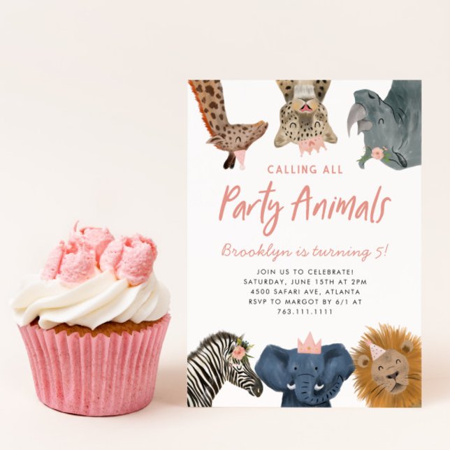 Calling All Party Animals Pink Safari Birthday  Invitation (Creator Uploaded)