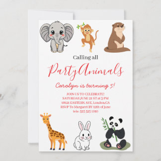 Calling All Party Animals Pink Safari Birthday  Invitation