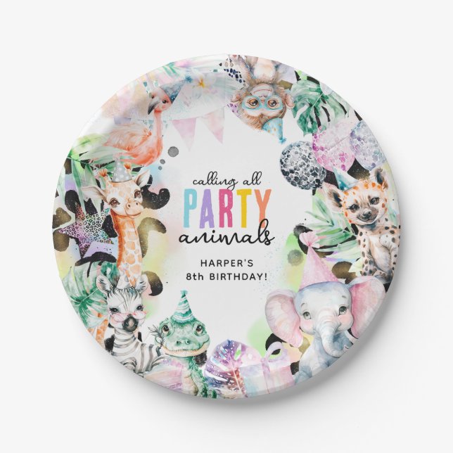 Calling all Party Animals Safairi themed Birthday Paper Plate (Front)