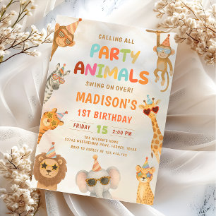Calling All Party Animals Safari 1st Birthday Invitation
