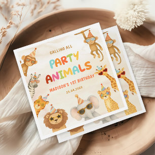Calling All Party Animals Safari 1st Birthday Napkin
