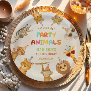 Calling All Party Animals Safari 1st Birthday Paper Plate