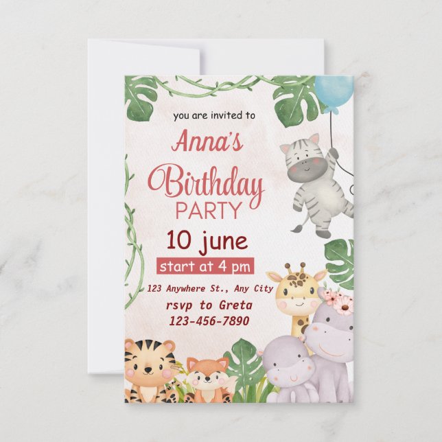 Calling All Party Animals! Safari Birthday  Invitation (Front)