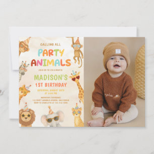 Calling All Party Animals Safari Birthday Photo Invitation