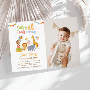 Calling All Party Animals Safari Birthday Photo Invitation