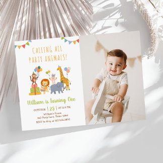 Calling All Party Animals Safari Birthday Photo Invitation