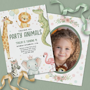 Calling All Party Animals Safari Birthday Photo  Invitation