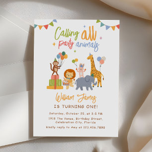 Calling All Party Animals Safari Boy Girl Birthday Invitation