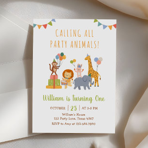 Calling All Party Animals Safari Boy Girl Birthday Invitation