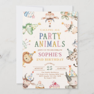 Calling All Party Animals Safari Zoo Birthday  Invitation