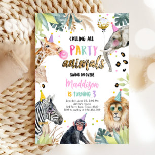 Calling All Party Animals Safari Zoo Girl Birthday Invitation
