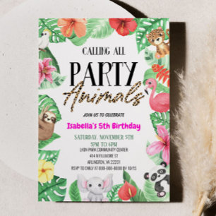 Calling All Party Animals Tropical Birthday Party Invitation