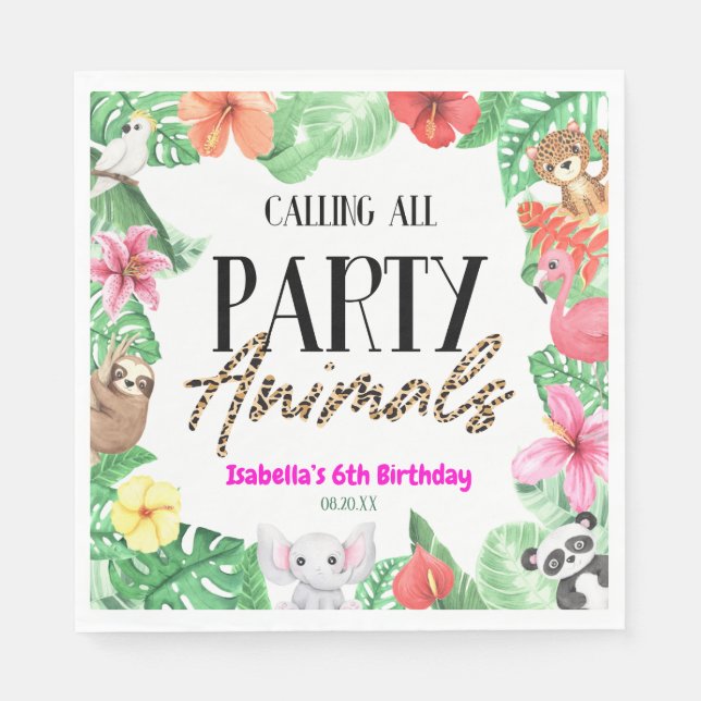 Calling All Party Animals Tropical Birthday Party Napkin (Front)