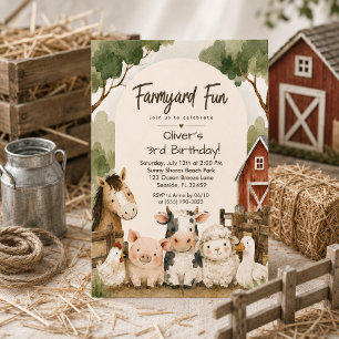 Calling All Party Animals Watercolor Farm Birthday Invitation