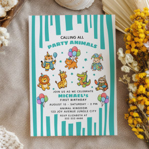 Calling All Party Animals ZOO Kids' 1st Birthday  Invitation