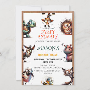 Calling All Party Animals Zoo Wild Birthday  Invitation