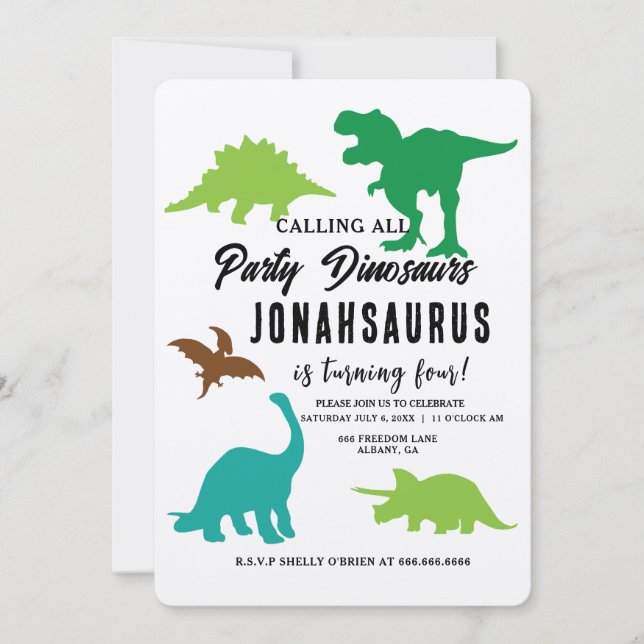 Calling All Party Dinosaurs Kid's Birthday Party Invitation (Front)
