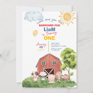 Calling All Party Farm Animals 1st Birthday Invitation