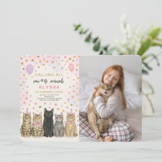 Calling All Paw-ty Animals Kitten Birthday Photo Invitation