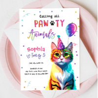 Calling All Pawty Animals Cat Kitten Girl Birthday