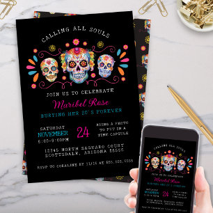 Calling All Souls Mexican Candy Skull Birthday Invitation