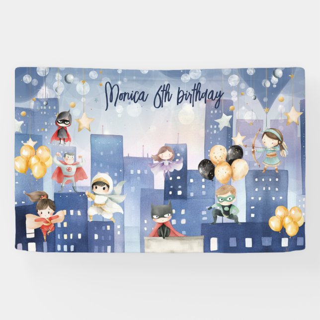 Calling all superheroes kids birthday banner (Horizontal)