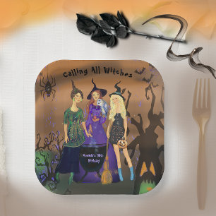 Calling All Witches Halloween Birthday Invitation Paper Plate