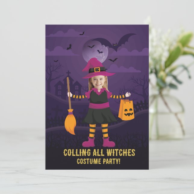 Calling All Witches Halloween Costume Party Invitation (Standing Front)