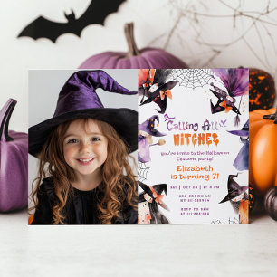 Calling all witches Halloween Costume party photo Invitation