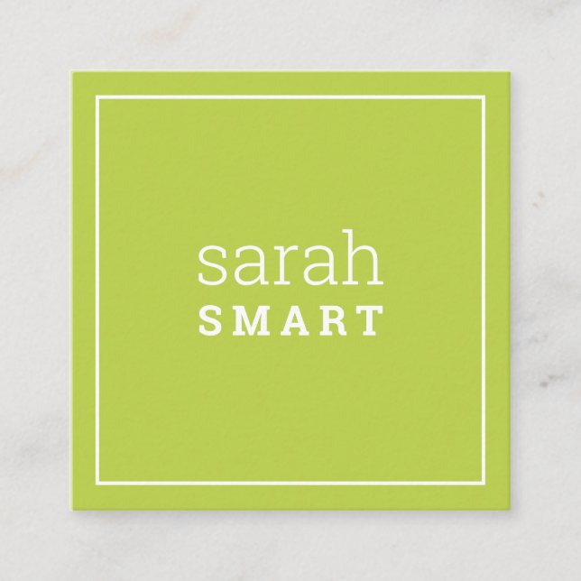 CALLING CARD square edgey modern lime green white (Front)