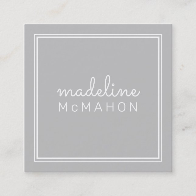 CALLING CARD square preppy modern pale silver grey (Front)
